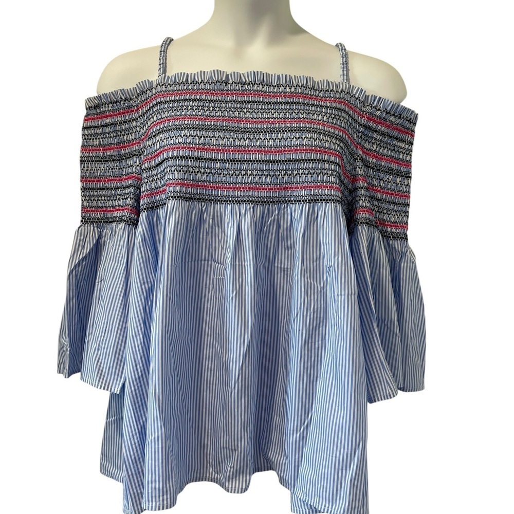 Lane Bryant Blue Ruffled Blouse with Bell Sleeves